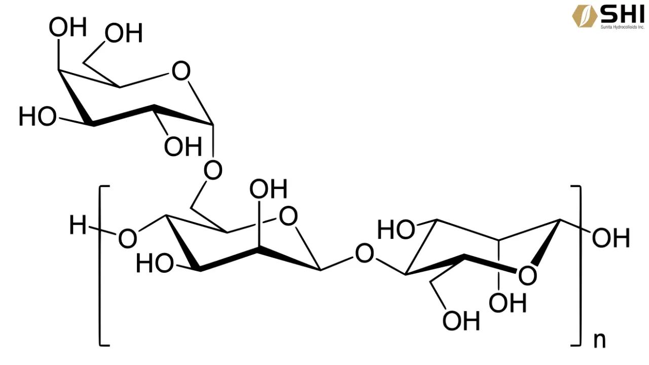 Guar gum molecular structure showing mannose and galactose units with glycosidic linkages
