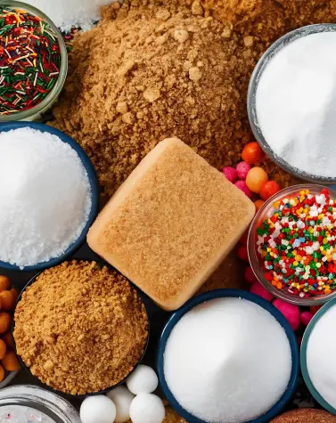A colorful assortment of food ingredients like sugars and sprinkles, illustrating FDA-approved additives used in baking and processed foods.
