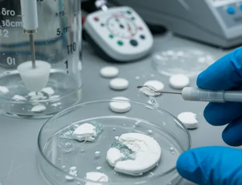 Dissolution test of sustained-release tablets showing gel matrix erosion in pharmaceutical formulation analysis.